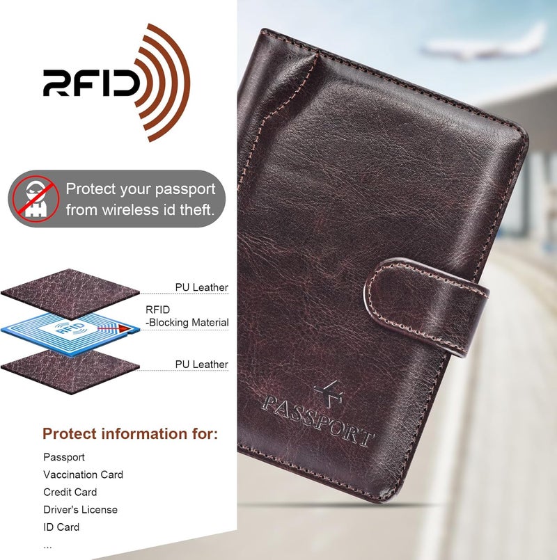 Herain Passport Holder & Case - Family Travel Combo With Passport & Vaccine Card Holder, D-magnetic clasp-c-coffee, Magnetic Clasp - Image 5