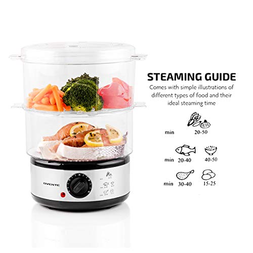 OVENTE 2 Tier Electric Food Steamer for Cooking Vegetables, Stainless Steel Base, Stackable and Dishwasher Safe Baskets, 400W with Auto Shutoff and 60-Minute Timer, 5 Quart Capacity, Silver FS62S - Image 4
