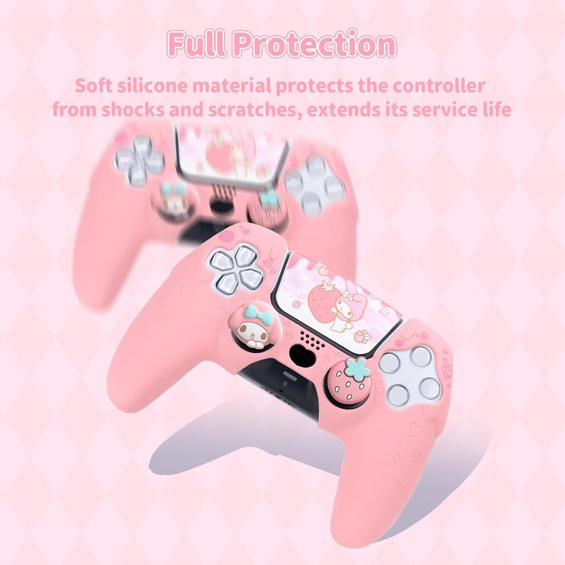 Kuitmor PS5 Controller Skin,Soft Silicone Protective Cover Case Anti-Slip Protective Shell for PS5 Controller with 2 Thumb Grip Caps and 1 Sticker (Pink) - Image 4