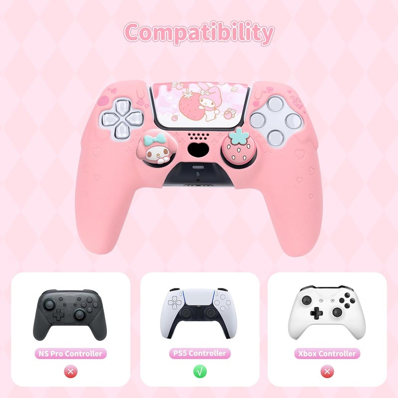 Kuitmor PS5 Controller Skin,Soft Silicone Protective Cover Case Anti-Slip Protective Shell for PS5 Controller with 2 Thumb Grip Caps and 1 Sticker (Pink) - Image 2