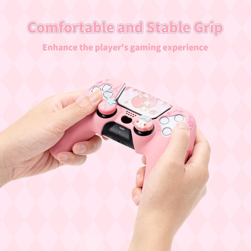 Kuitmor PS5 Controller Skin,Soft Silicone Protective Cover Case Anti-Slip Protective Shell for PS5 Controller with 2 Thumb Grip Caps and 1 Sticker (Pink) - Image 3