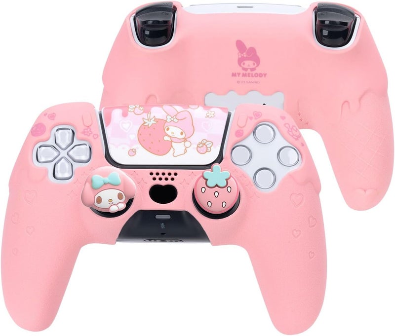 Kuitmor PS5 Controller Skin,Soft Silicone Protective Cover Case Anti-Slip Protective Shell for PS5 Controller with 2 Thumb Grip Caps and 1 Sticker (Pink) - Image 1