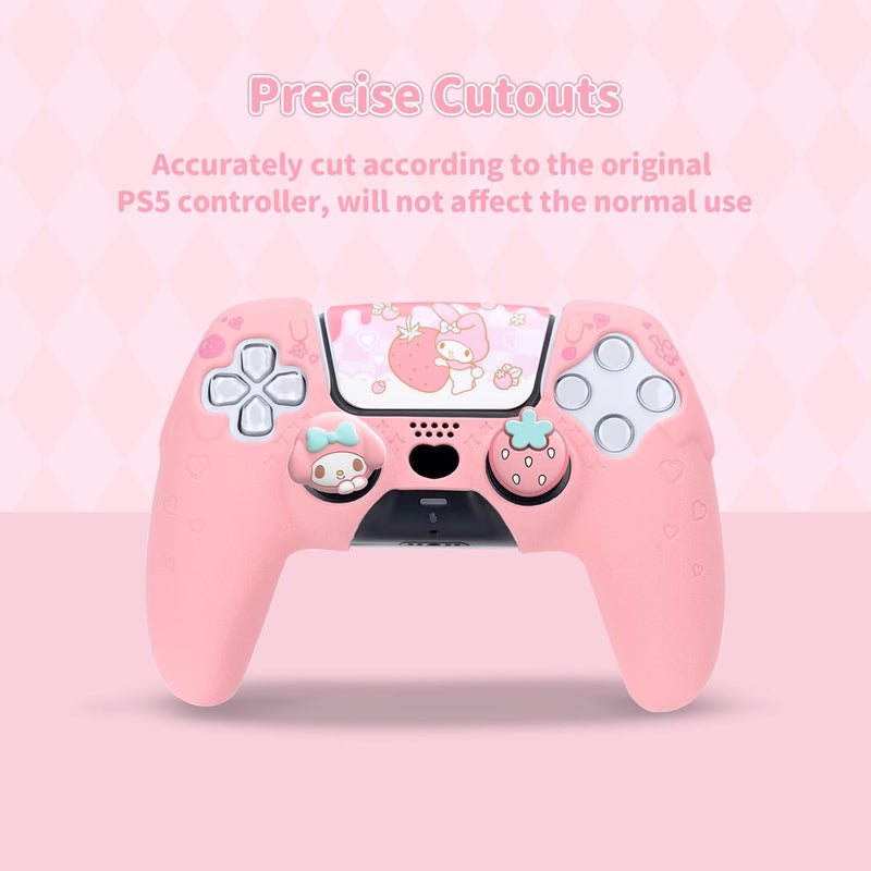 Kuitmor PS5 Controller Skin,Soft Silicone Protective Cover Case Anti-Slip Protective Shell for PS5 Controller with 2 Thumb Grip Caps and 1 Sticker (Pink) - Image 5