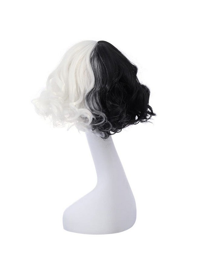 RightOn Black White Wig Short Curly Wig with Bangs Synthetic Wigs Black White Wig Split Wigs with Wig Cap - Image 5