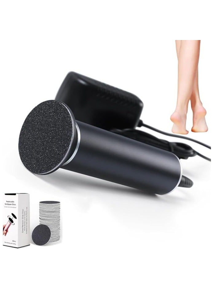 مطحنة ملف القدم الإلكترونية (سرعة قابلة للتعديل) مع 60 قطعة استبدال قرص الصنفرة ، مزيل الجلد الميت الكهربائي للقدم ، للأقدام تقشير الجلد الميت الجاف المتصدع ، للجنسين (أسود) - Image 1