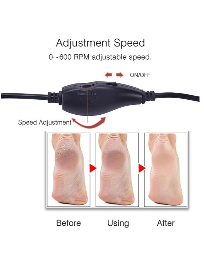 مطحنة ملف القدم الإلكترونية (سرعة قابلة للتعديل) مع 60 قطعة استبدال قرص الصنفرة ، مزيل الجلد الميت الكهربائي للقدم ، للأقدام تقشير الجلد الميت الجاف المتصدع ، للجنسين (أسود) - Image 4