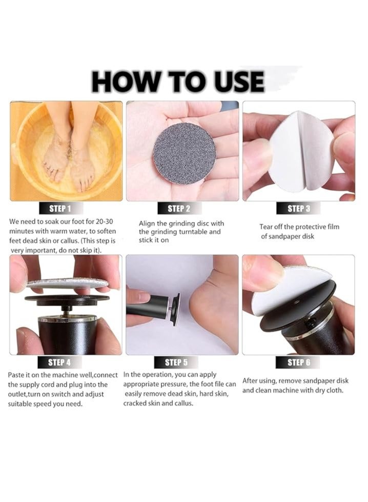 مطحنة ملف القدم الإلكترونية (سرعة قابلة للتعديل) مع 60 قطعة استبدال قرص الصنفرة ، مزيل الجلد الميت الكهربائي للقدم ، للأقدام تقشير الجلد الميت الجاف المتصدع ، للجنسين (أسود) - Image 5