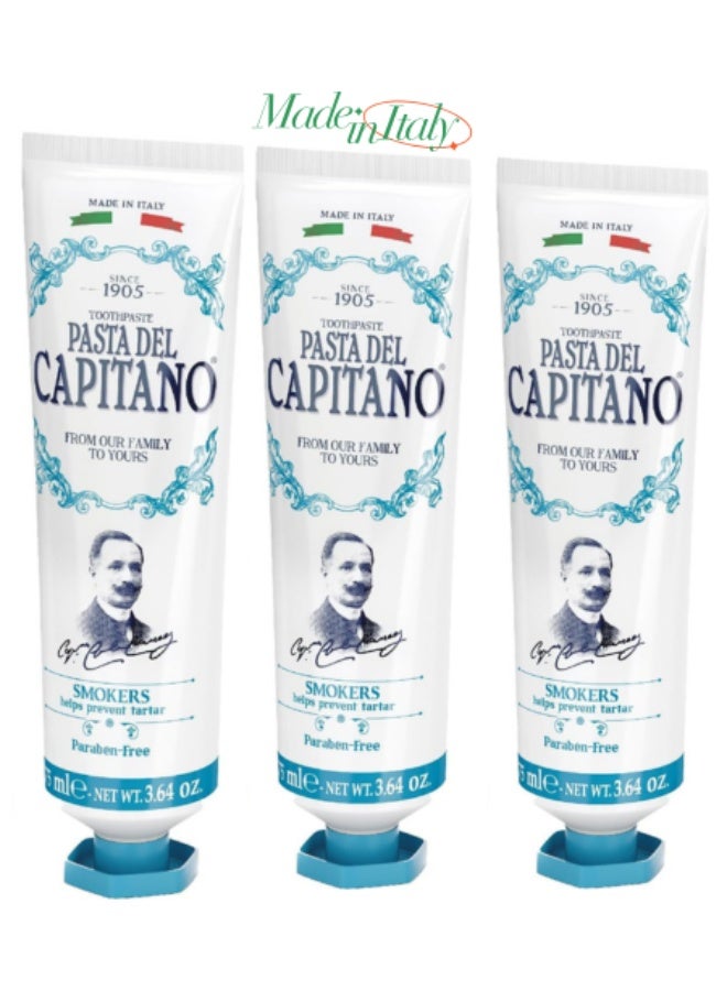 Pasta del Capitano 1905 Smoking Toothpaste Specially Designed for Smokers Fights Tartar Formation, Fresh Peppermint Flavour,75 ml (pack of 3) - Image 1