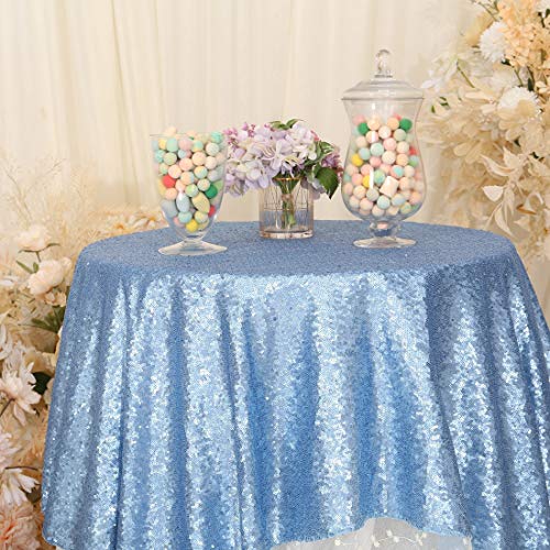 PartyDelight Sequin Tablecloth Square 50"x50" Baby Blue Table Overlay for Wedding Party Birthday Bridal Baby Shower Other Events Decorations - Image 3