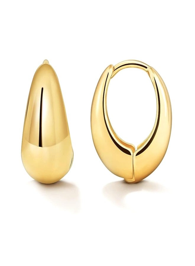 Salve Stylish Trendy Chunky Golden Dainty Small Huggie Hoop Earrings | Latest Fancy Trendy Hoops Bali Studs | Korean Fashion Jewellery Women & Girls (Oval) - Image 1
