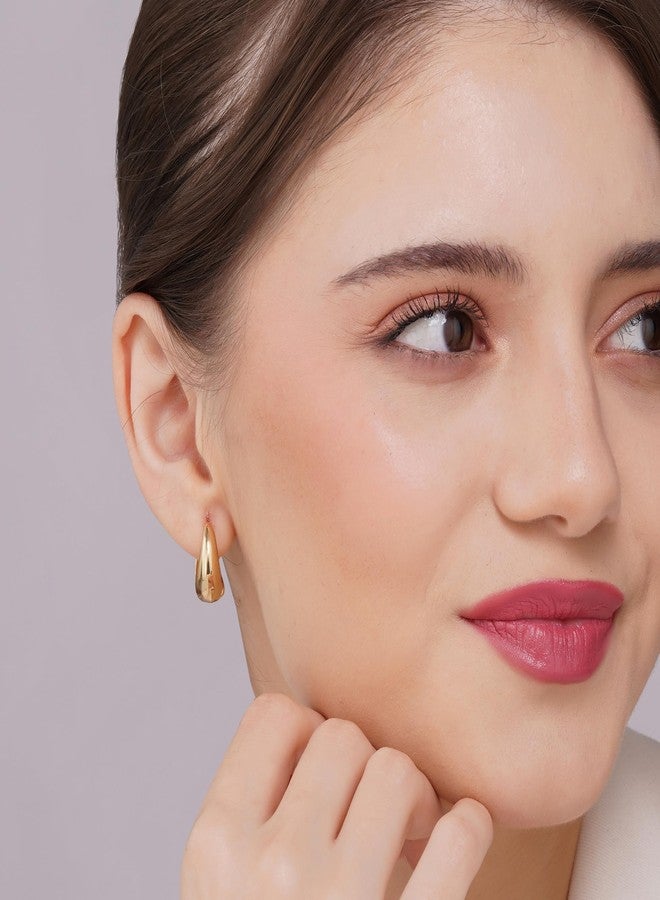 Salve Stylish Trendy Chunky Golden Dainty Small Huggie Hoop Earrings | Latest Fancy Trendy Hoops Bali Studs | Korean Fashion Jewellery Women & Girls (Oval) - Image 4