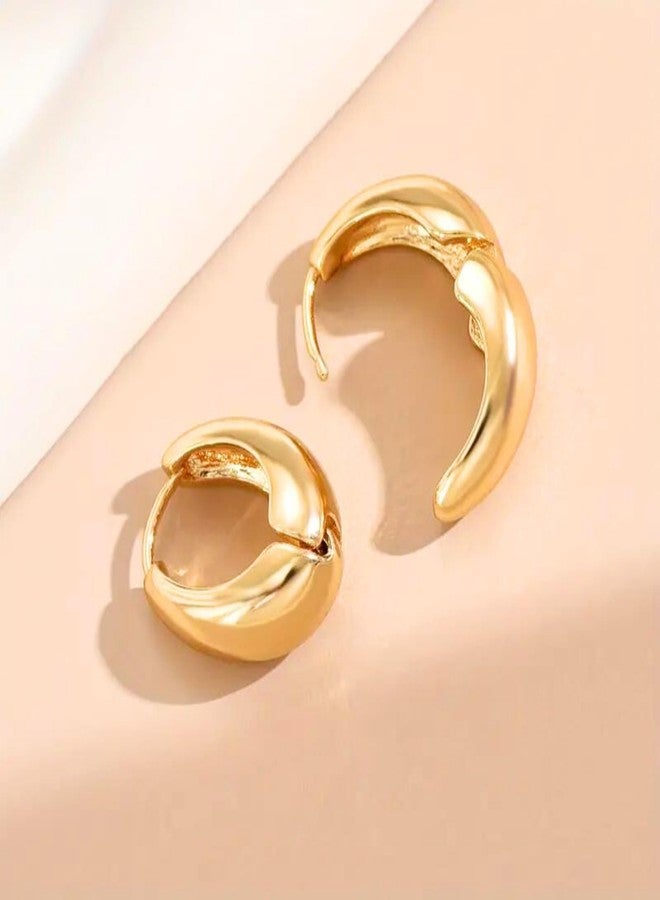 Salve Stylish Trendy Chunky Golden Dainty Small Huggie Hoop Earrings | Latest Fancy Trendy Hoops Bali Studs | Korean Fashion Jewellery Women & Girls (Oval) - Image 2