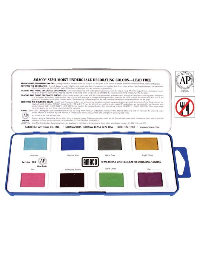 AMACO NonToxic SemiMoist Underglaze Set  B in Pan 15 oz Assorted Color Set of 8