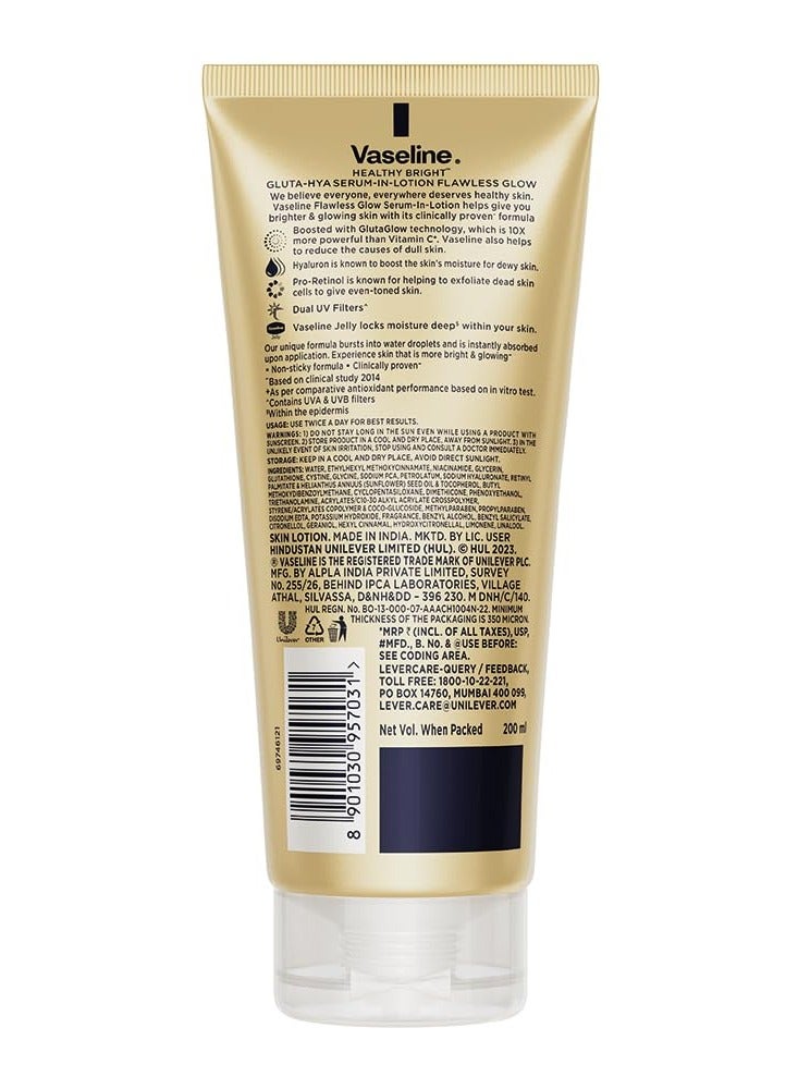 Vaseline Gluta-Hya Flawless Glow Lotion for Face & Body | Gives Brighter Skin | Glutathione & Pro-Retinol Infused Moisturizer, 200ml - Image 2
