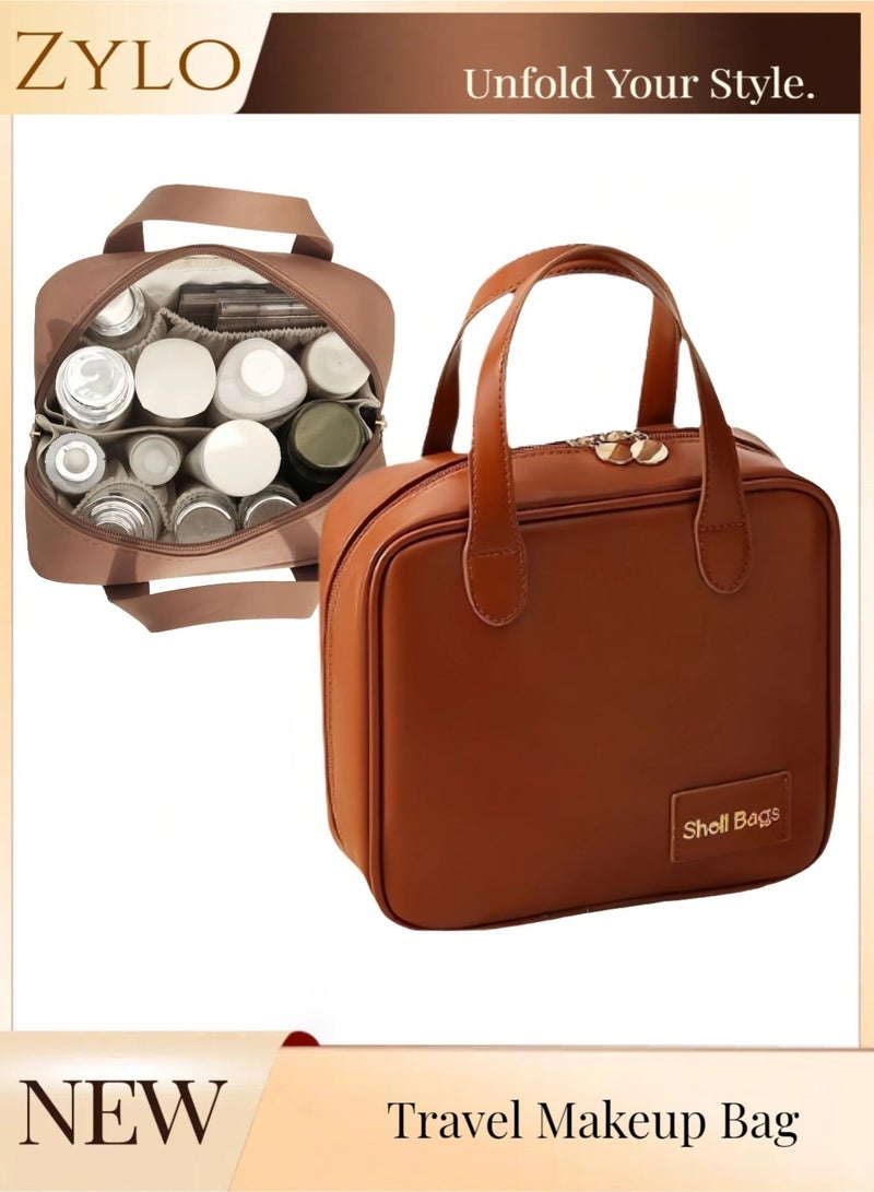 Zylo حقيبة مكياج للسفر، حقيبة تنظيم محمولة، حقيبة أدوات خفيفة للسفر للنساء (بني) و 200 قطعة دبابيس شعر 4 في 1 للنساء، مشابك شعر سوداء ذات قبضة قوية مع صندوق - دبابيس قابلة لإعادة الاستخدام وغير قابلة للانزلاق للشعر الكثيف والطويل ومرآة قابلة للطي المحمولة للسفر مع مرآة PU قابلة للتعديل مع حامل مجموعة - Image 2