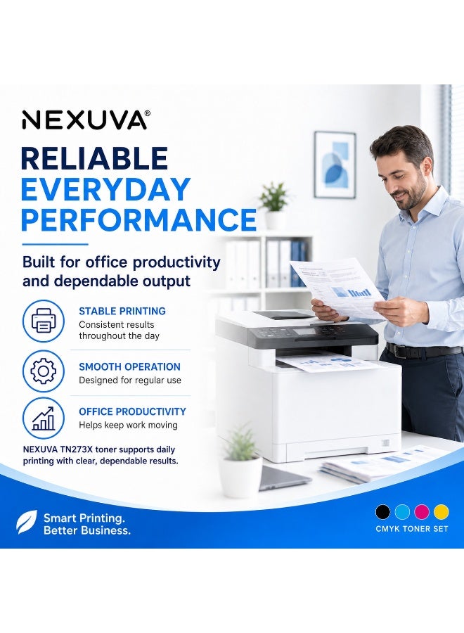 NEXUVA TN273X/TN273 High-Yield Compatible Toner Cartridge Set for Brother HL-L3210CW, HL-L3230CDW, HL-L3270CDW, HL-L3290CDW, DCP-L3510CDW, DCP-L3551CDW, MFC-L3710CW, MFC-L3750CDW and MFC-L3770CDW – 4-Pack - Image 2