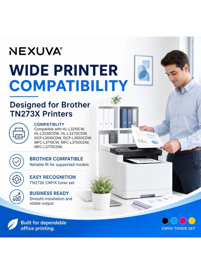NEXUVA TN273X/TN273 High-Yield Compatible Toner Cartridge Set for Brother HL-L3210CW, HL-L3230CDW, HL-L3270CDW, HL-L3290CDW, DCP-L3510CDW, DCP-L3551CDW, MFC-L3710CW, MFC-L3750CDW and MFC-L3770CDW – 4-Pack - Image 5