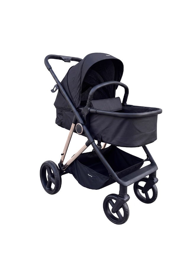 Nurtur Cradle 2 in 1 High Landscape Convertible Baby Stroller, Foldable Pushchair, Newborn Reversible Bassinet Pram, Aluminum Structure, 5-Point Harness for Infant & Toddler - Black - Image 2