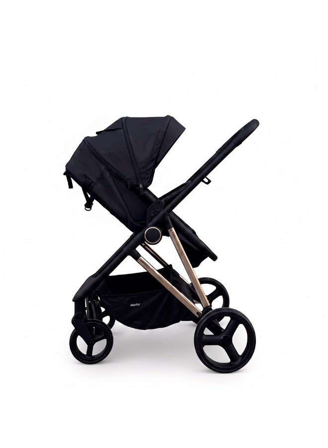 Nurtur Cradle 2 in 1 High Landscape Convertible Baby Stroller, Foldable Pushchair, Newborn Reversible Bassinet Pram, Aluminum Structure, 5-Point Harness for Infant & Toddler - Black - Image 5