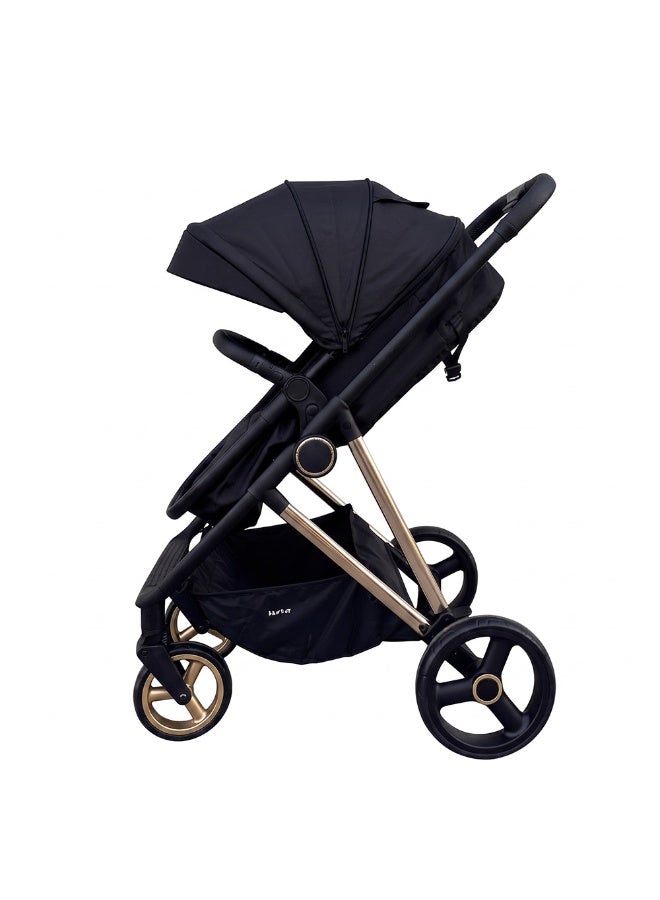 Nurtur Cradle 2 in 1 High Landscape Convertible Baby Stroller, Foldable Pushchair, Newborn Reversible Bassinet Pram, Aluminum Structure, 5-Point Harness for Infant & Toddler - Black - Image 3