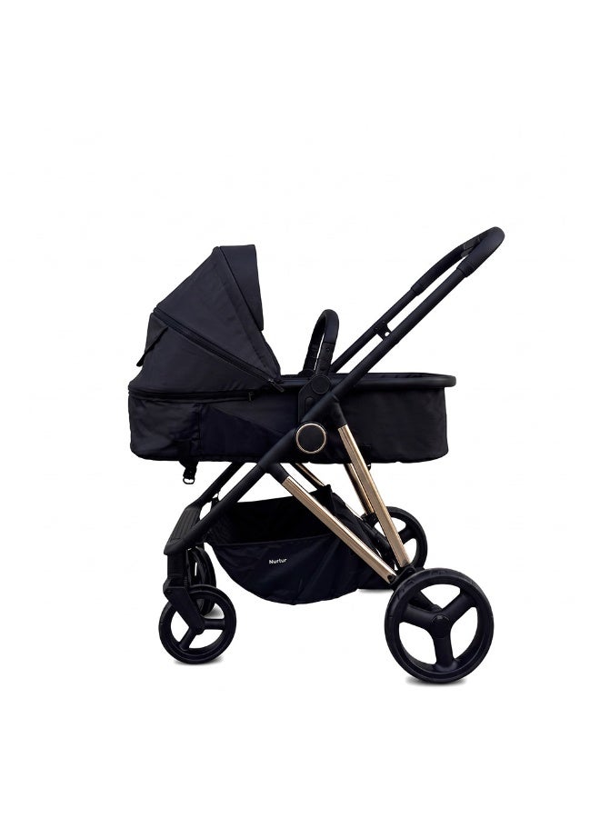 Nurtur Cradle 2 in 1 High Landscape Convertible Baby Stroller, Foldable Pushchair, Newborn Reversible Bassinet Pram, Aluminum Structure, 5-Point Harness for Infant & Toddler - Black - Image 4