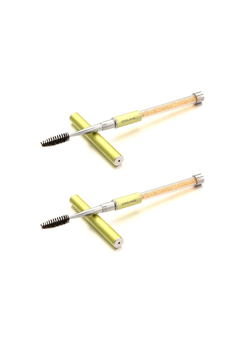 JOSALINAS 2PCS Mascara Brushes Eyebrow Eyelash Brushes Mascara Wands Applicators Eye Brushes Portable Cosmetic Brushes with Cap Eyelash Spoolies Brushes for Eyelash Extensions and Eyebrows, Gold - Image 1