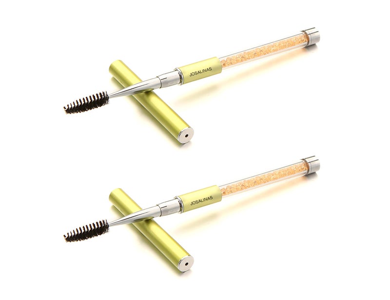 JOSALINAS 2PCS Mascara Brushes Eyebrow Eyelash Brushes Mascara Wands Applicators Eye Brushes Portable Cosmetic Brushes with Cap Eyelash Spoolies Brushes for Eyelash Extensions and Eyebrows, Gold - Image 1