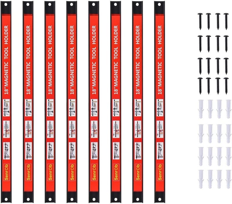 CooFel Magnetic Tool Holder 18 Inch 8 Pack Heavy Duty Magnet Tool Bar Strip Rack Wall Mount Red - Image 1