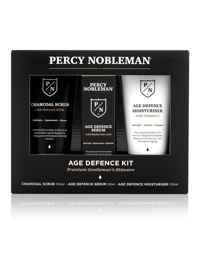 Percy Nobleman Age Defence Kit, A Men'S Skincare Set Containing Charcoal Face Scrub (With Natural Ahas), Ultra-Hydrating Facial Serum (With Hyaluronic Acid), And Moisturiser (With Vitamin C) - Image 1