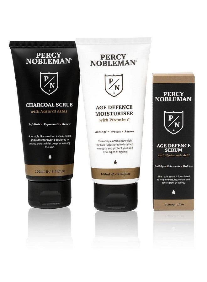 Percy Nobleman Age Defence Kit, A Men'S Skincare Set Containing Charcoal Face Scrub (With Natural Ahas), Ultra-Hydrating Facial Serum (With Hyaluronic Acid), And Moisturiser (With Vitamin C) - Image 3