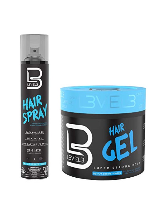 L3 Level 3 Hair Gel Hair Spray Kit Super Strong Hold Flake Free Long Lasting Shine Great for Men and Women Strong Hold Hair Spray Hair Gel Hair Spray - Image 1