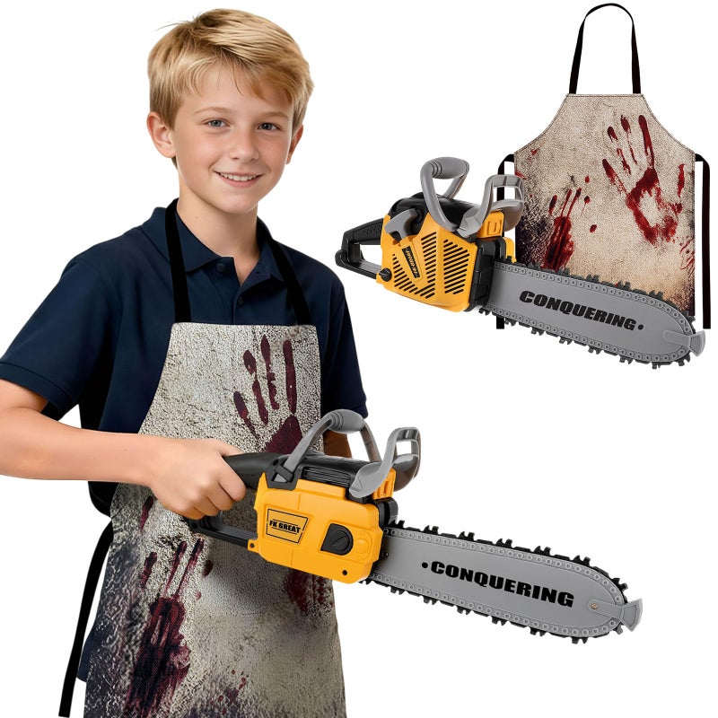 Arrowbash Kids Toy Electric Chainsaw Prop and Aprons Set Outdoor Power Tool with Motion Sound Effects and Light Easy Grip Handle Pretend Set Birthday Gift - Image 3