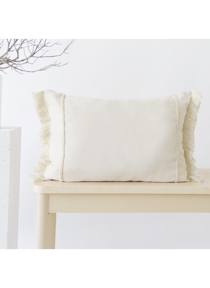 Ritmo Home Tasseled Fringed Scandinavian Cream Throw Pillow Case  - Image 1