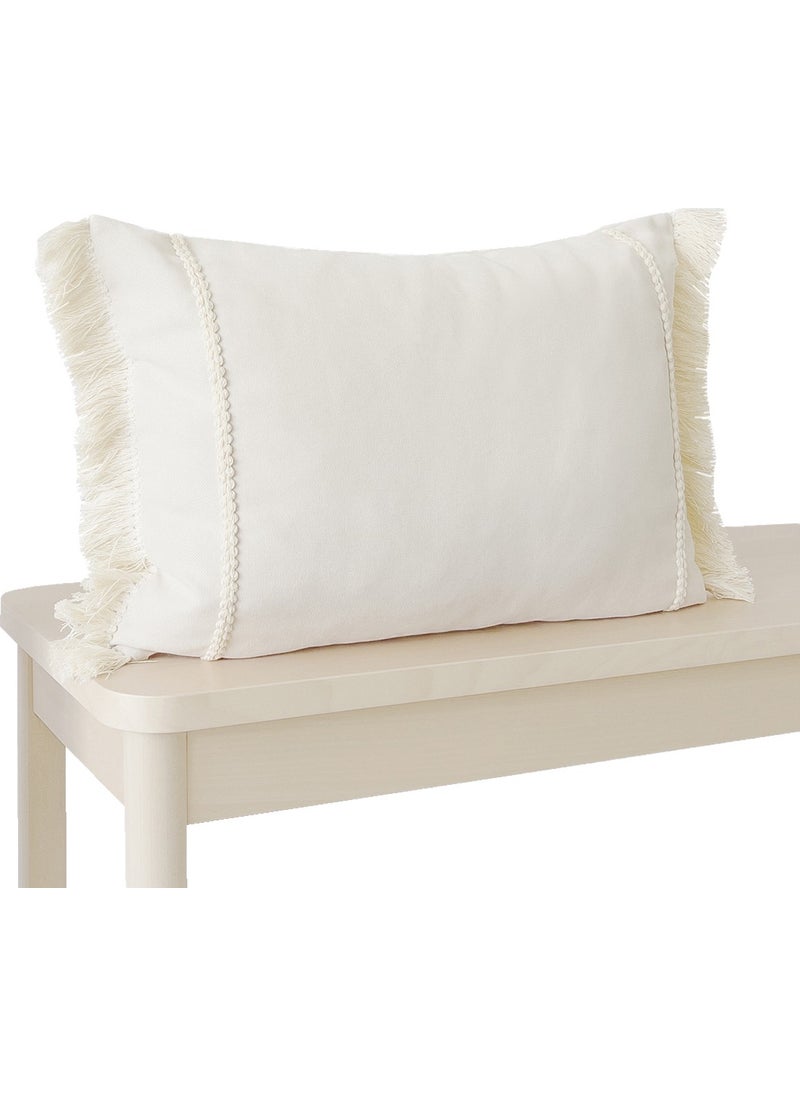 Ritmo Home Tasseled Fringed Scandinavian Cream Throw Pillow Case  - Image 2