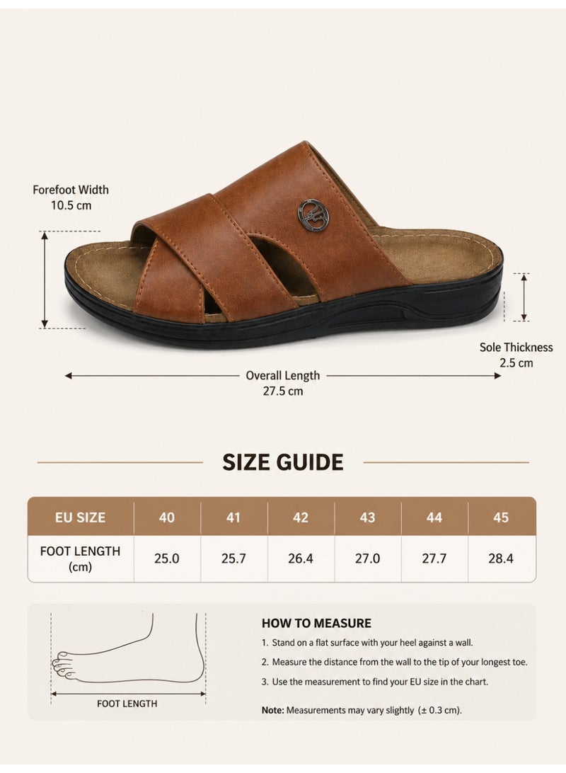 Men's Leather Slide Sandals, Comfortable Open Toe Slippers with Soft Cushioned Footbed, Lightweight Slip-On Casual Walking Sandals for Indoor & Outdoor Daily Wear - Image 5