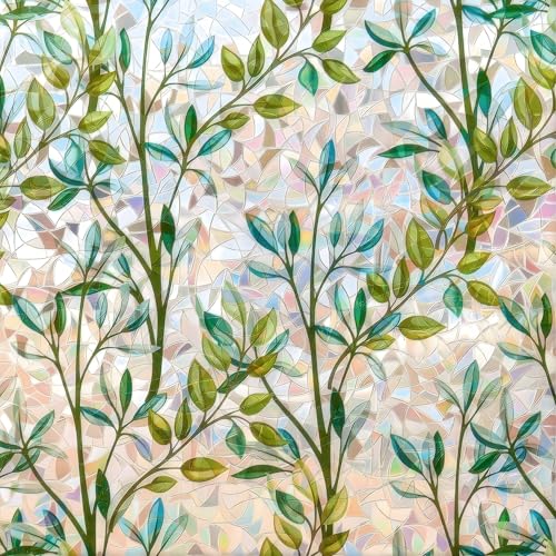 Ranzdn Window Privacy Film - Stained Glass Window Film Static Cling UV & Heat Blocking Rainbow Window Film for Glass Doors, Bedroom Windows - No Glue Premium Vinyl (Easy Install,17.5"×157.4") - Image 1