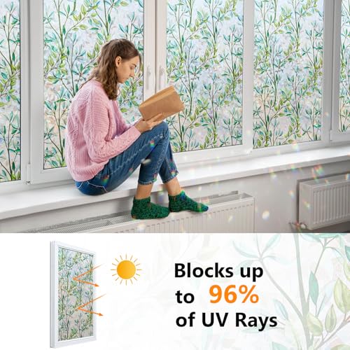 Ranzdn Window Privacy Film - Stained Glass Window Film Static Cling UV & Heat Blocking Rainbow Window Film for Glass Doors, Bedroom Windows - No Glue Premium Vinyl (Easy Install,17.5"×157.4") - Image 2