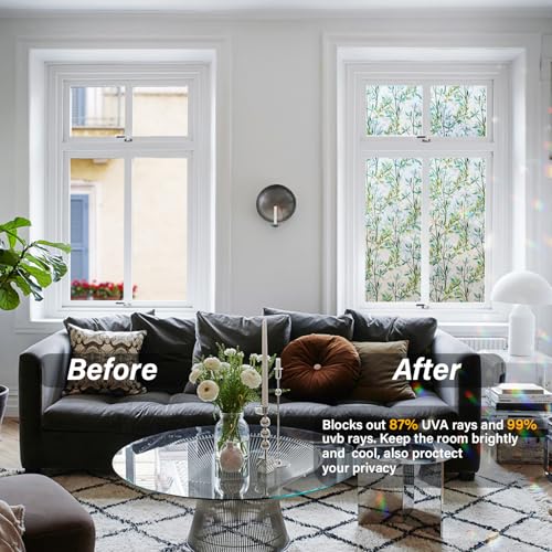 Ranzdn Window Privacy Film - Stained Glass Window Film Static Cling UV & Heat Blocking Rainbow Window Film for Glass Doors, Bedroom Windows - No Glue Premium Vinyl (Easy Install,17.5"×157.4") - Image 3
