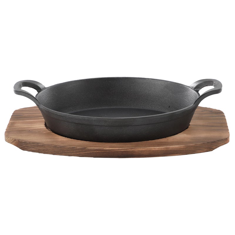 Megachef Cast Iron Mini Oval Pan/Saute Pan with Wood Tray, Cookware, Bakeware, Serveware (6 Piece) - Image 2