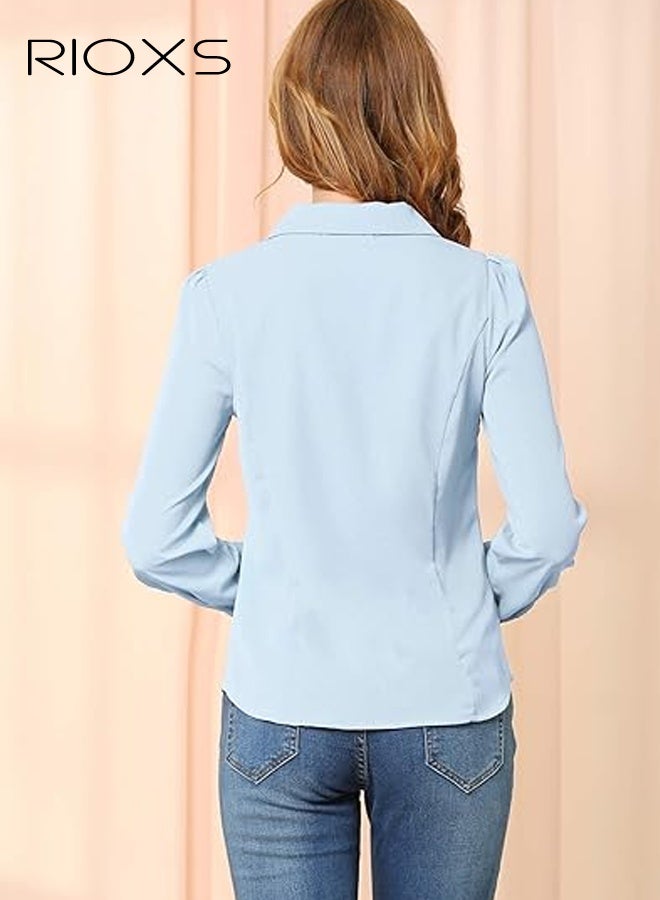 ريوكس بلوزة شيفون زرقاء نسائية، قميص أنيق ذو ربطة عنق طويلة، قميص درسي للعمل في المكتب والملابس غير الرسمية، قميص شفاف رسمي خفيف الوزن، قميص درسي قابل للتنفس للنساء - Image 4