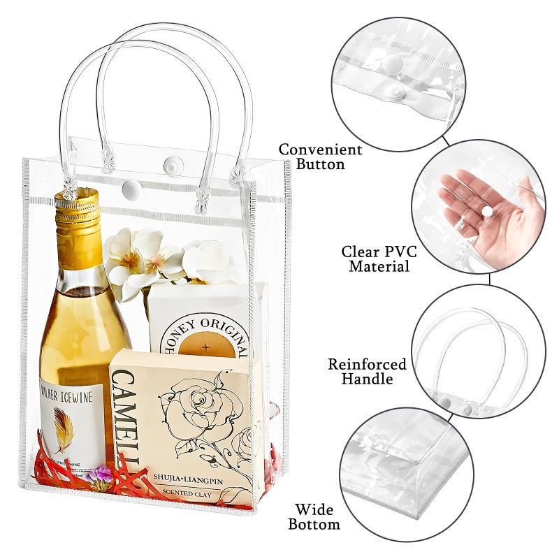 Ohuimrt 24 PCS Clear Plastic Gift Bags with Handles, 5.9 x 7.9 x 2.8 InchesReusable Party Favor Bags with Ribbon Transparent Gift Wrap Bags Bulk for Weddings Birthdays - Image 3