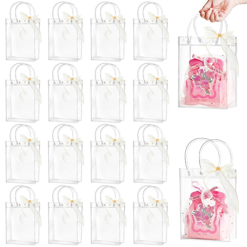 Ohuimrt 24 PCS Clear Plastic Gift Bags with Handles, 5.9 x 7.9 x 2.8 InchesReusable Party Favor Bags with Ribbon Transparent Gift Wrap Bags Bulk for Weddings Birthdays - Image 1