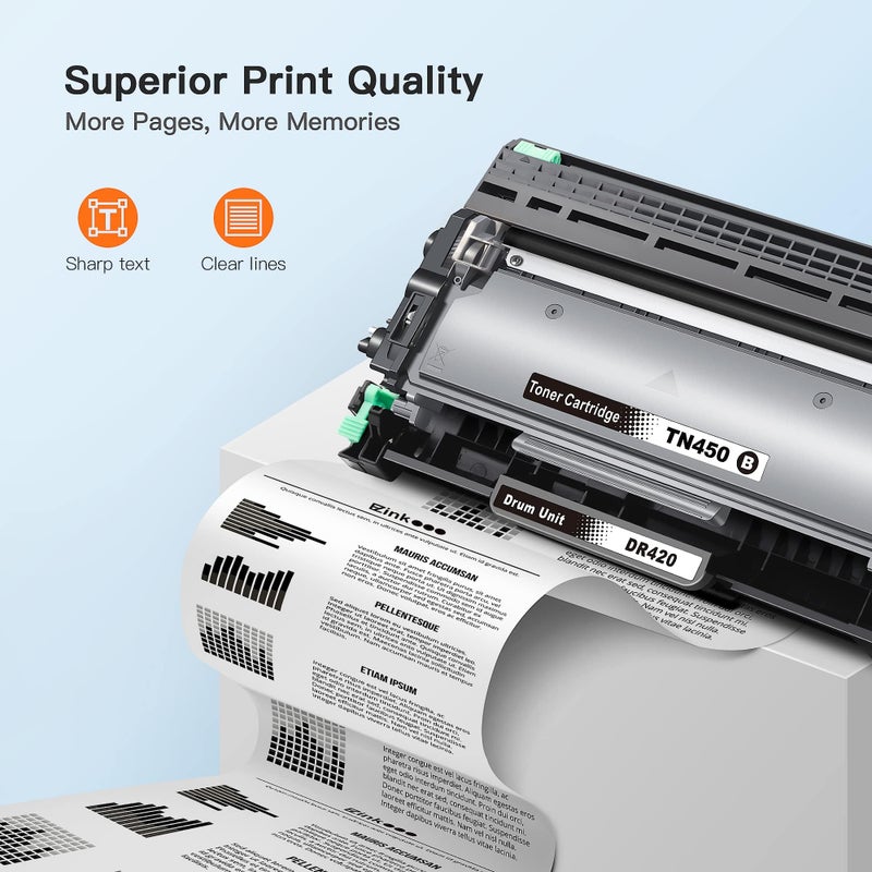 E-Z Ink خراطيش حبر E-Z Ink المتوافقة ووحدة الأسطوانة البديلة لطابعة Brother TN450 TN420 DR420 للاستخدام مع HL-2270DW HL-2280DW HL-2230 HL-2240 MFC-7360N MFC-7860DW 2840 2940 (2 حبر 1 أسطوانة) 3 عبوات - Image 4
