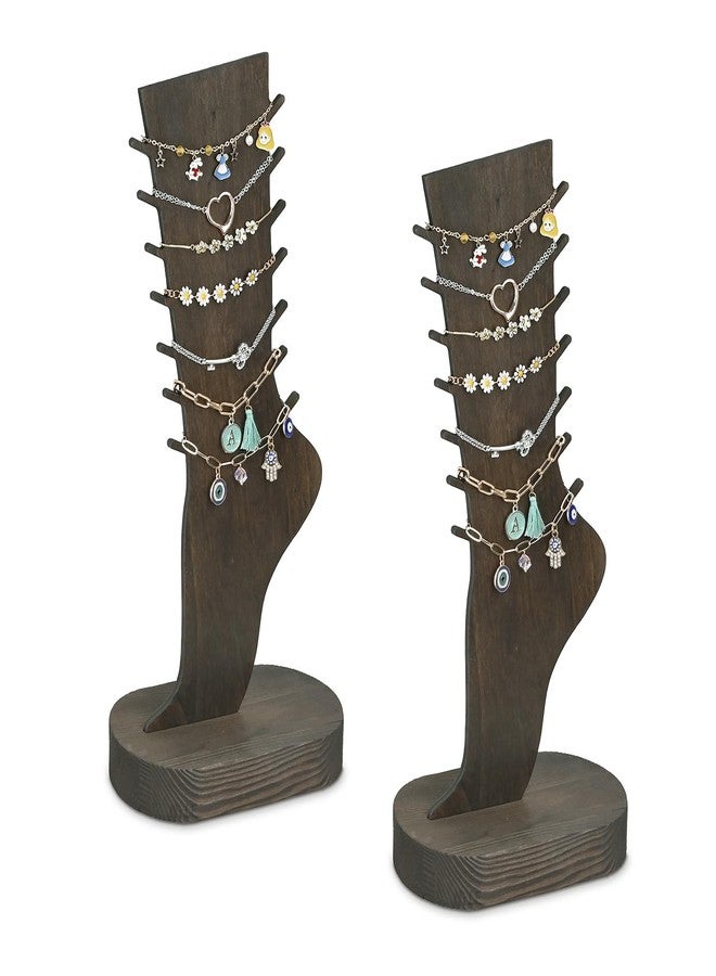MOOCA 2 Pcs Set Two-Way Tabletop or Wall-Mountable Jewelry Display Natural Wood Foot-Shaped Bracelet Display, Anklets Display Storage, Wood Sturdy Base, Dark Brown Color - Image 1