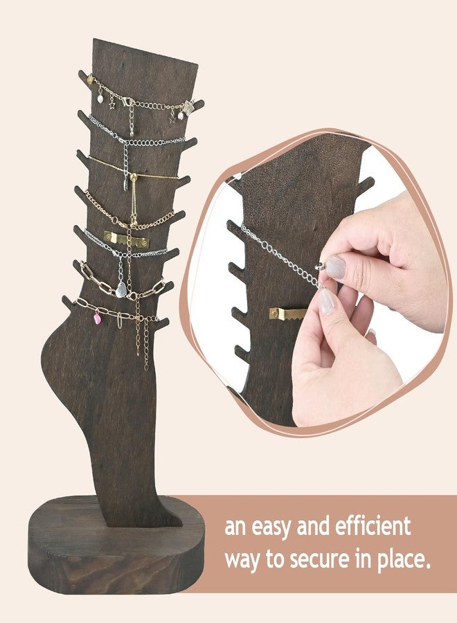 MOOCA 2 Pcs Set Two-Way Tabletop or Wall-Mountable Jewelry Display Natural Wood Foot-Shaped Bracelet Display, Anklets Display Storage, Wood Sturdy Base, Dark Brown Color - Image 3