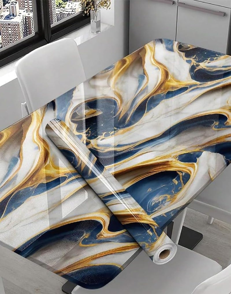 wall love Marble Oilproof & Waterproof Self-Adhesive Sheet Stickers Big Countertop Cabinet Furniture Puja Room Kitchen,Home Sticker Wallpaper 60 X 200Cm (New Blue Gold Wallpaper) - Image 1