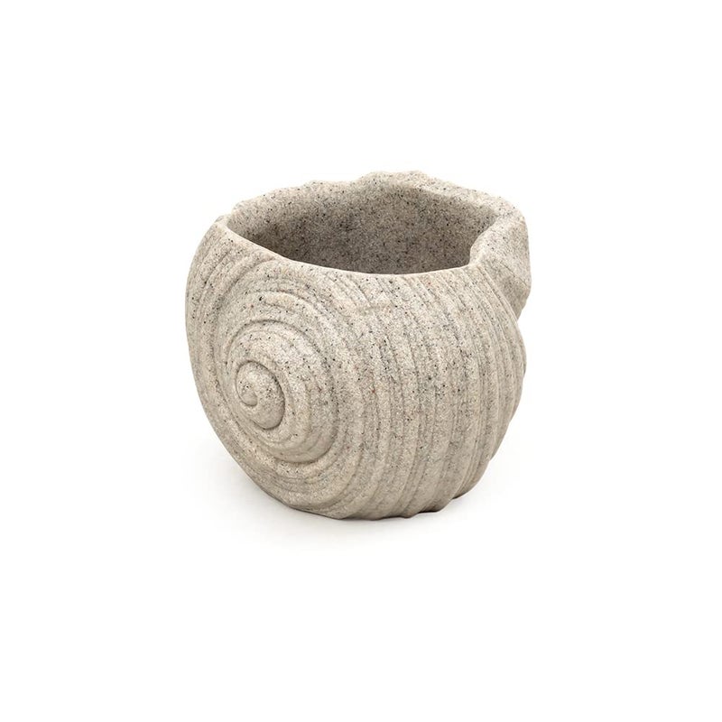 EZ Life Seramica Luxury Resin Stoneware 4 Piece Bathroom Set - Gray Sea Shells - Bathroom Accessory Sets, Natural, Soap Dispenser, Tumbler Glass, Toothbrush Holder, Soap Tray for Hotel, Home, Office - Image 3