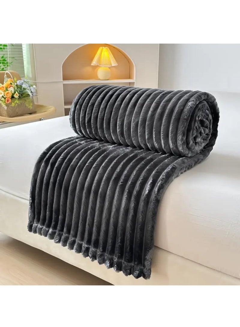 MingLi Soft and Warm 1500 grams Striped Flannel Blanket - Versatile Double Size Blanket (220x200 cm) for Bed, Sofa, and All Seasons - Image 2