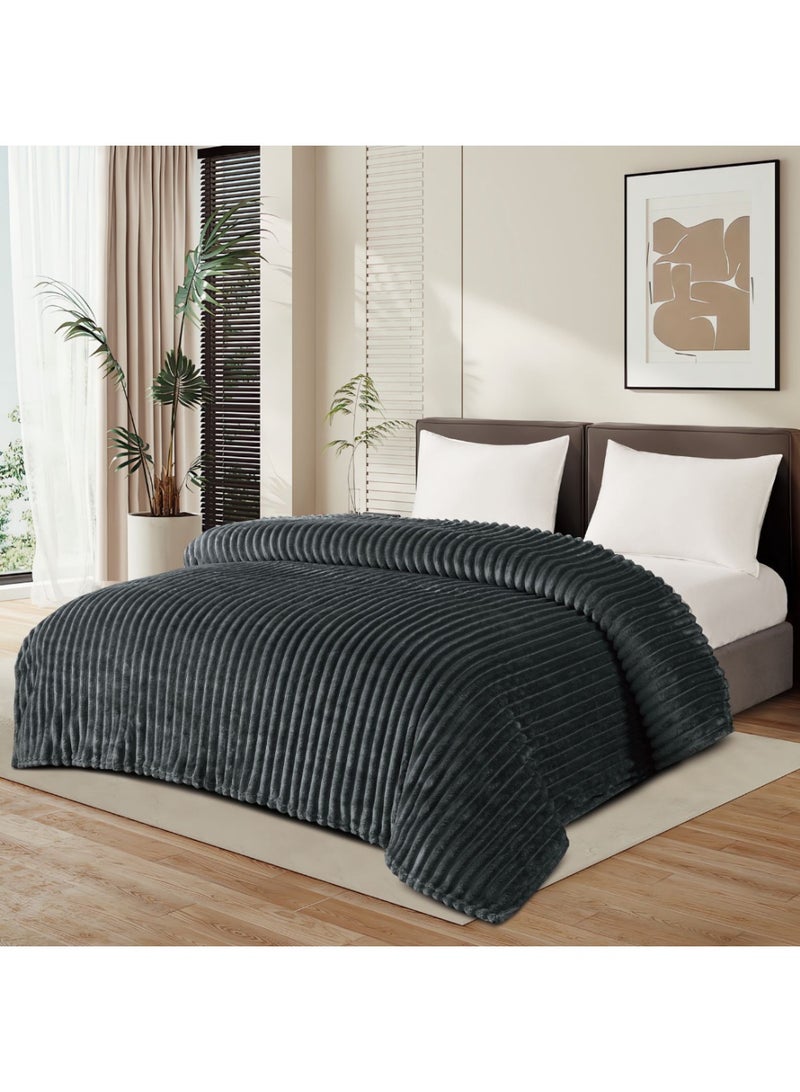 MingLi Soft and Warm 1500 grams Striped Flannel Blanket - Versatile Double Size Blanket (220x200 cm) for Bed, Sofa, and All Seasons - Image 1