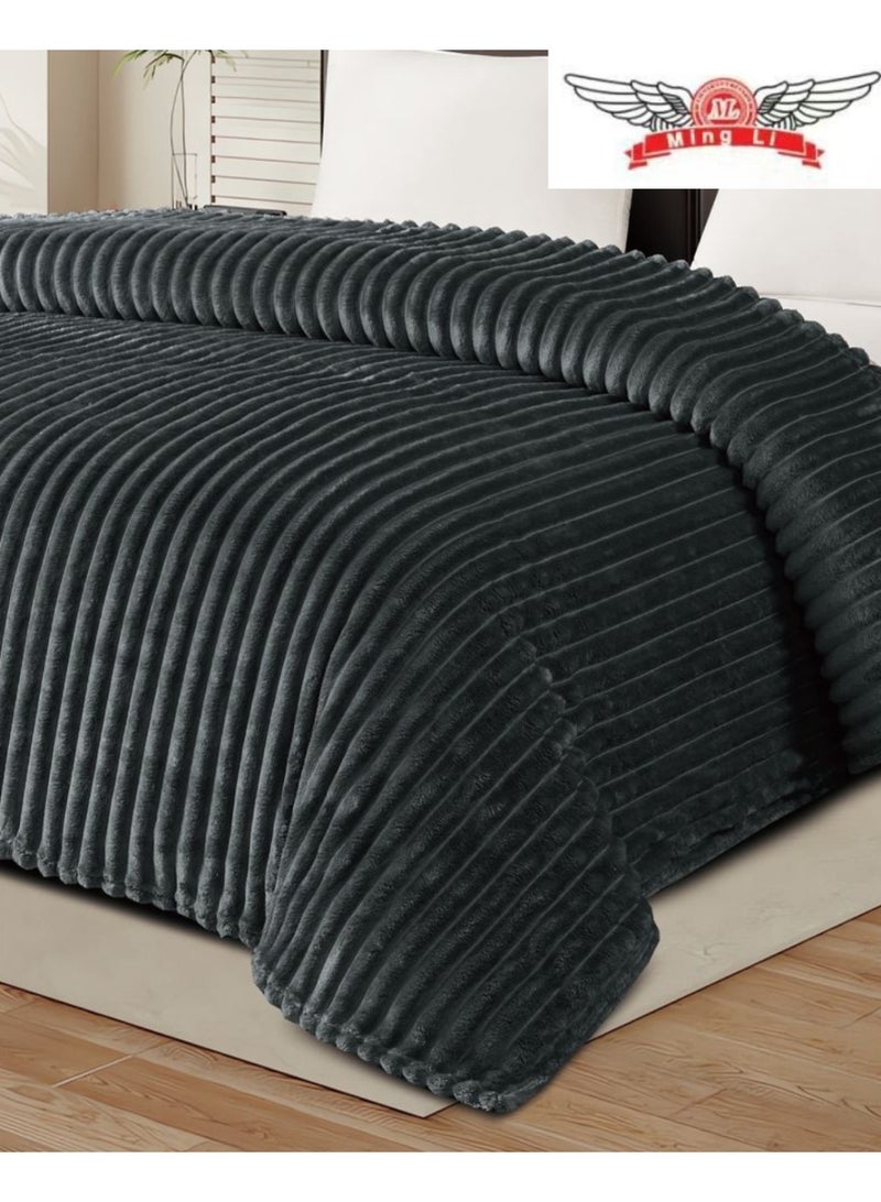 MingLi Soft and Warm 1500 grams Striped Flannel Blanket - Versatile Double Size Blanket (220x200 cm) for Bed, Sofa, and All Seasons - Image 3